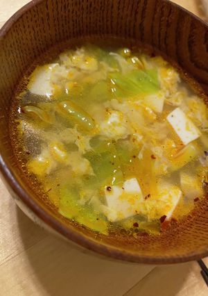 簡単　ピリ辛卵スープ　キャベツ　ラー油　-レシピのメイン写真