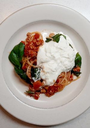 鶏ひき肉とバジルのトマトパスタ-レシピのメイン写真