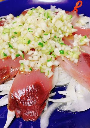 鰹のカルパッチョ〜野菜の赤酒ソース〜-レシピのメイン写真