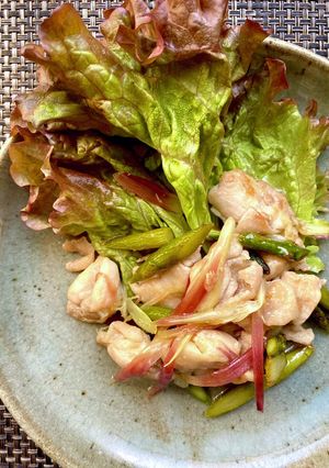 茗荷と鶏もも肉の米酢炒め-レシピのメイン写真