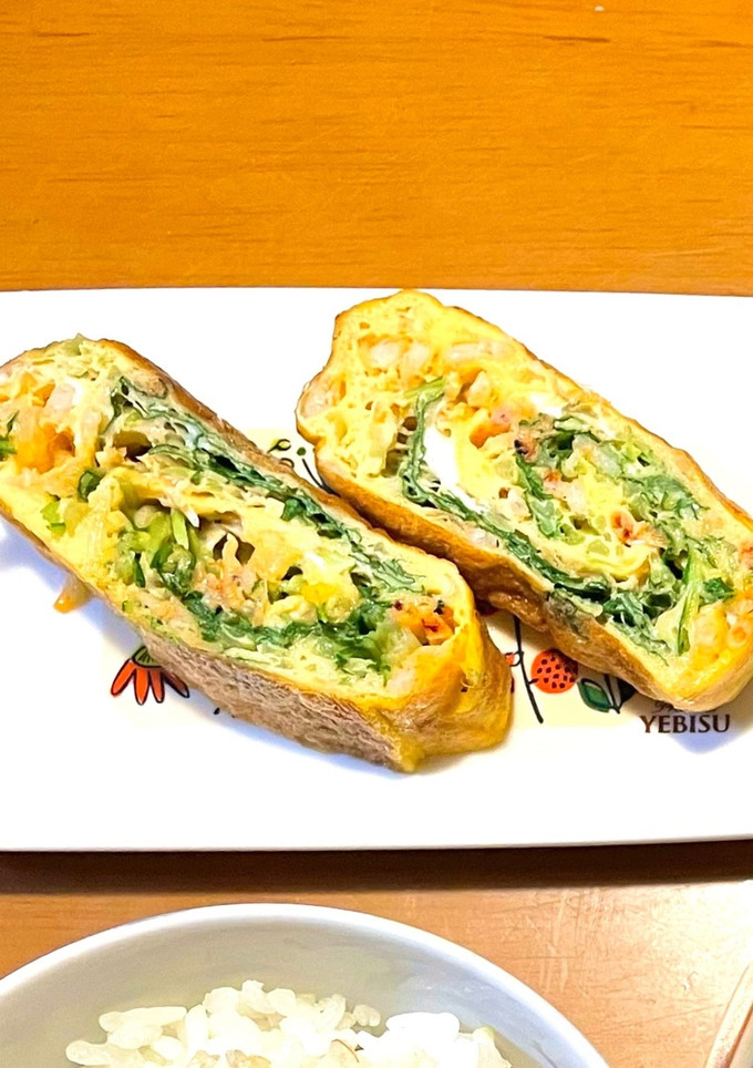 桜海老と水菜の厚焼き卵-レシピのメイン写真