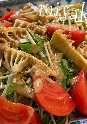 焼き筍と水菜のサラダ&胡麻ドレッシング☆-レシピのメイン写真