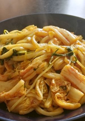 時短簡単☆水菜とキムチの炒めうどん醤油味-レシピのメイン写真