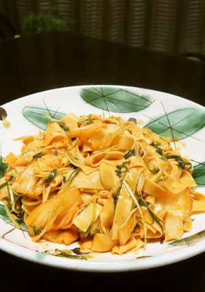 時短簡単水菜とキムチの干し豆腐炒め中華風-レシピのメイン写真