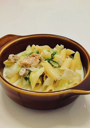 春キャベツと鮭缶のペンネスープ-レシピのメイン写真