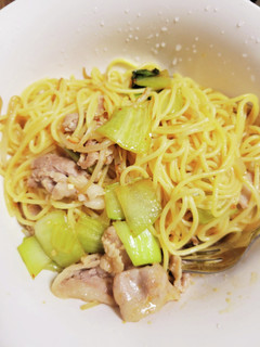 チンゲン菜と豚肉ともやしのキムチパスタ!-レシピのメイン写真
