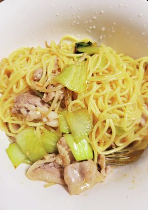 チンゲン菜と豚肉ともやしのキムチパスタ！-レシピのメイン写真