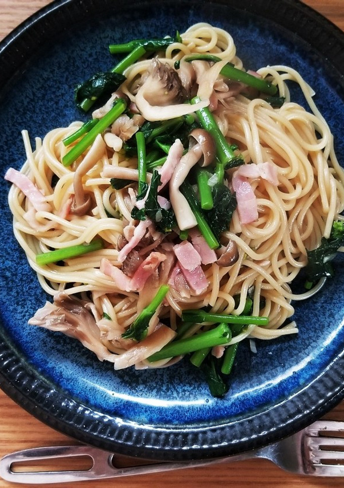のらぼう葉と舞茸のパスタ♪-レシピのメイン写真