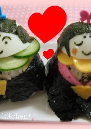 お雛様☆ｻﾗﾀﾞおにぎり☆ｷｬﾗ弁にも-レシピのメイン写真