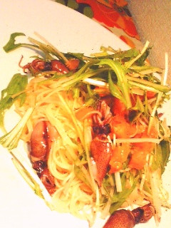 ほたるいかと水菜のトマト冷製パスタ-レシピのメイン写真