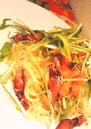 ほたるいかと水菜のトマト冷製パスタ-レシピのメイン写真