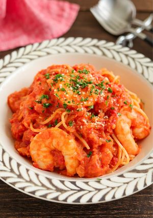 濃厚♡エビのトマトクリームパスタ-レシピのメイン写真