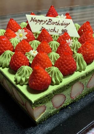 抹茶ムースと苺のバースデーケーキ♡-レシピのメイン写真
