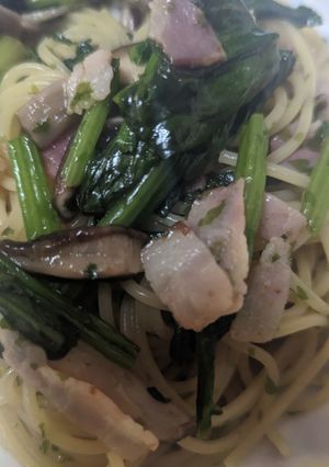 ベーコンしいたけほうれん草の青のりパスタ-レシピのメイン写真