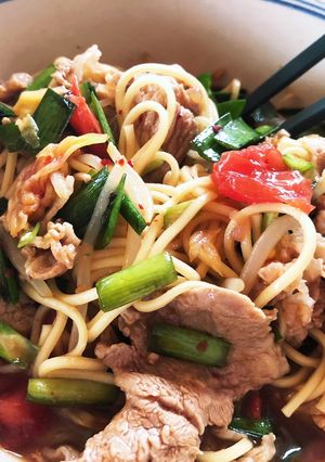 冷やしニラトマト和えそば(棒ラーメン)-レシピのメイン写真