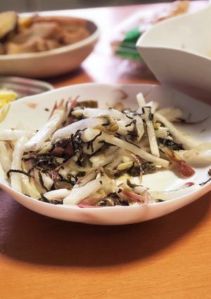 大根にミョウガと高菜炒めをあえたけども-レシピのメイン写真
