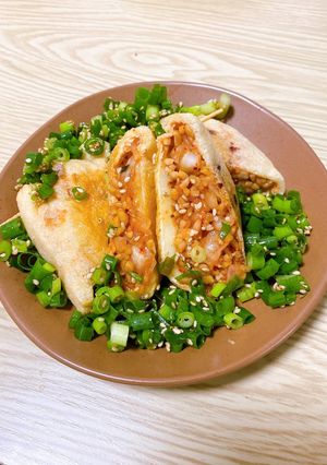 納豆キムチーズの油揚げ焼き-レシピのメイン写真
