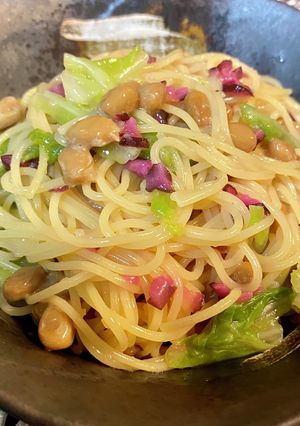 茅乃舎野菜だし★即席パスタ　納豆と柴漬け-レシピのメイン写真