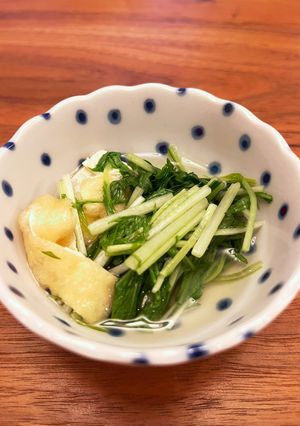 飲み干したくなる♡水菜と油揚げのサッと煮-レシピのメイン写真