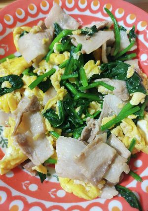 【あっさり】豚バラ肉とほうれん草の卵炒め-レシピのメイン写真