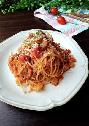 鶏むね肉で作るゴロゴロボロネーゼパスタ-レシピのメイン写真