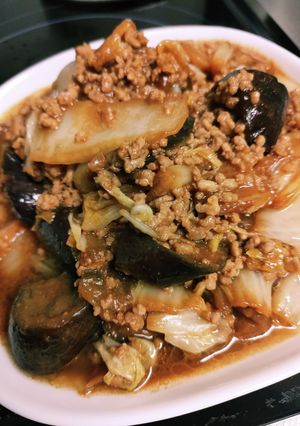 ナス白菜豚ひき肉の味噌炒め-レシピのメイン写真