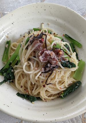 簡単！塩昆布と梅干しとツナの冷製パスタ-レシピのメイン写真