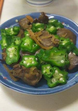 鶏肝（鶏レバー）の甘辛煮　オクラ乗せ-レシピのメイン写真