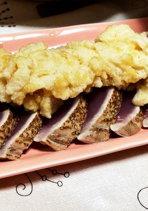 カツオのタタキ泡ポン酢がけ-レシピのメイン写真