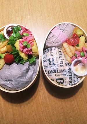 曲げわっぱ、高校生親子ハンバーガー弁当-レシピのメイン写真