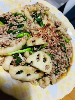 簡単!時短!蓮根挽肉の甘辛炒め♡-レシピのメイン写真