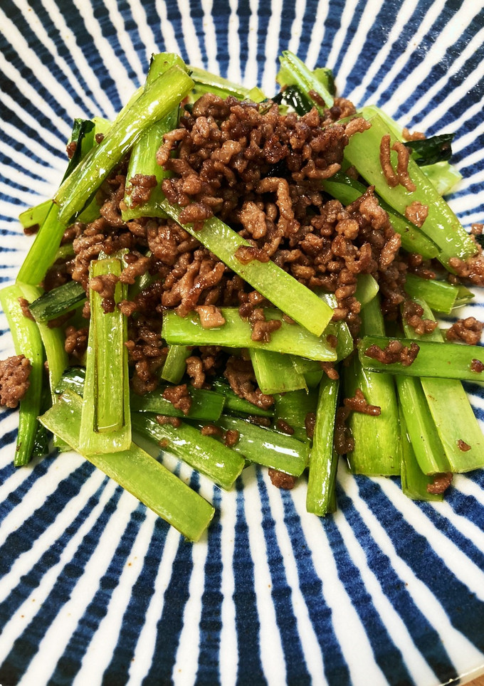 小松菜の茎のひき肉炒め-レシピのメイン写真