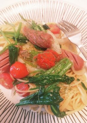 春色パスタバター麺つゆ-レシピのメイン写真