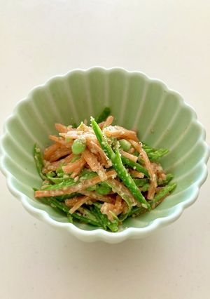 絹さやとにんじんのごまマヨ和え-レシピのメイン写真