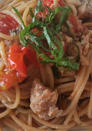 サバ缶とトマトのオイルパスタ-レシピのメイン写真