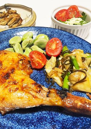 魚焼きグリルで！鳥骨付きモモ肉の照り焼き-レシピのメイン写真