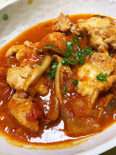 鶏もも肉とキノコのトマト煮込み-レシピのメイン写真