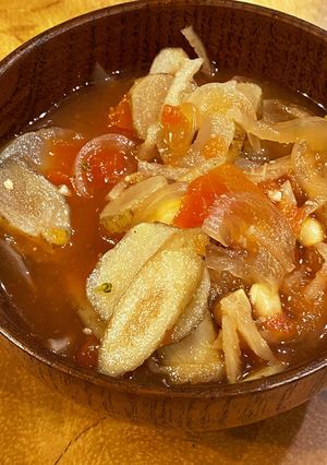 菊芋とゴボウと大豆のトマト味噌スープ-レシピのメイン写真