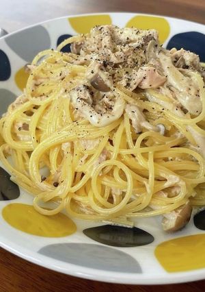 ツナとキノコのレモンクリームパスタ-レシピのメイン写真