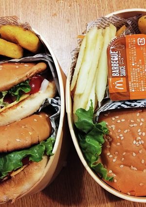 曲げわっぱ高校生親子弁当、マック弁当編-レシピのメイン写真