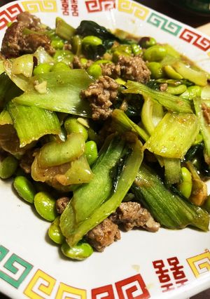 超簡単　青梗菜と豚こまと枝豆炒め-レシピのメイン写真