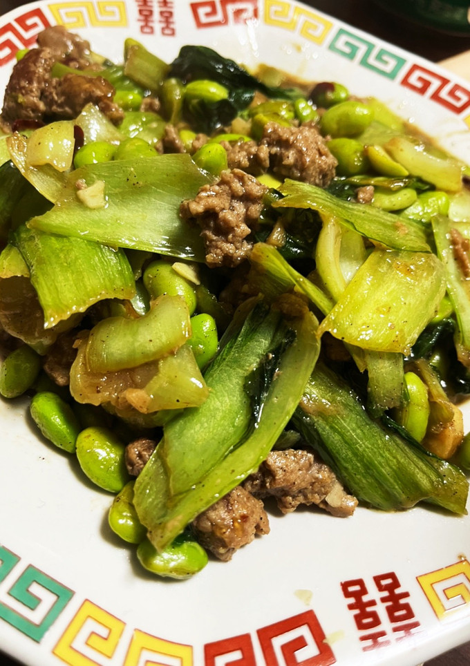 超簡単　青梗菜と豚こまと枝豆炒め-レシピのメイン写真