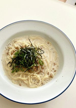 納豆パスタ 豆乳スープ仕立て-レシピのメイン写真