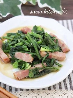 春菊と厚切りハムの炒め物-レシピのメイン写真