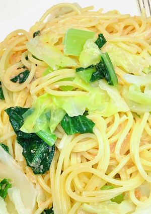 小松菜と春キャベツの明太子パスタ-レシピのメイン写真