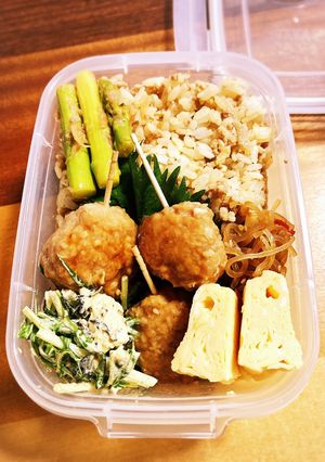 アスパラ梅おかか 照り焼きボールお弁当-レシピのメイン写真
