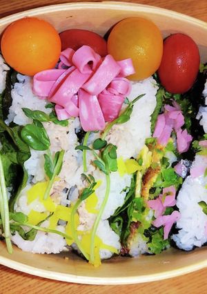 高校生、曲げわっぱ、おにぎらず弁当-レシピのメイン写真