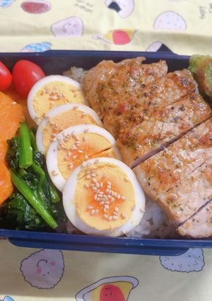 時短お弁当盛り付け記録　ポークステーキ２-レシピのメイン写真
