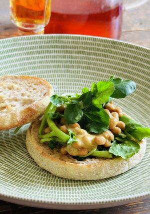 ヘルシー！クレソンと納豆のマフィンサンド-レシピのメイン写真
