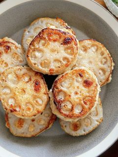 えび入りで食感◎れんこんのはさみ焼き-レシピのメイン写真